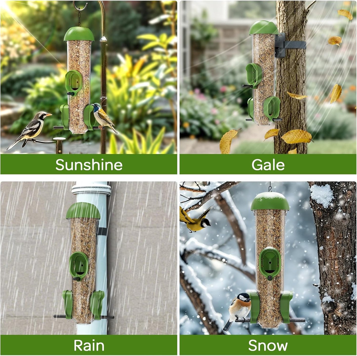 LONA Bird Feeders for Outdoors, Tube Feeder Weatherproof with Multiple Hanging Methods, Wild Bird Feeding Silo for Outside, 3 Port