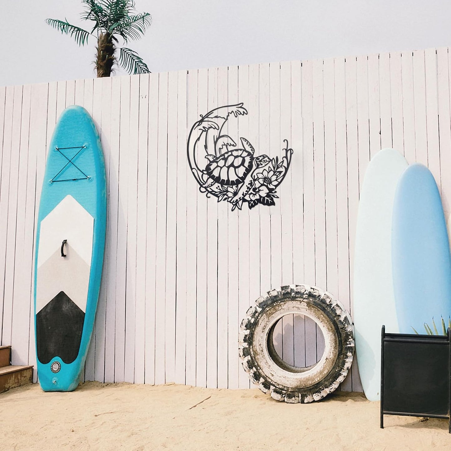 Sea Turtle Wall Decor Beach Theme Art Metal Coastal Turtle Decor Wall Hanging Beach Sculpture Metal Farmhouse Wall Art Room Ornament for Pool Home Lake House Bathroom Indoor Outdoor 11.4" x 11.4"