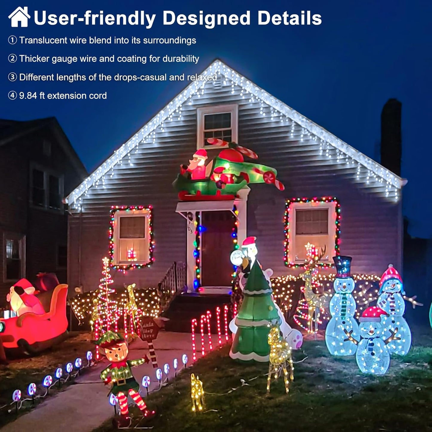 99ft 1216LED Icicle Lights for Outside, White Christmas Lights for House Patio Yard Porch Backyard Holiday Garden Xmas Exterior Decoration, Waterproof Twinkle Cluster Light Hanging Light All Year