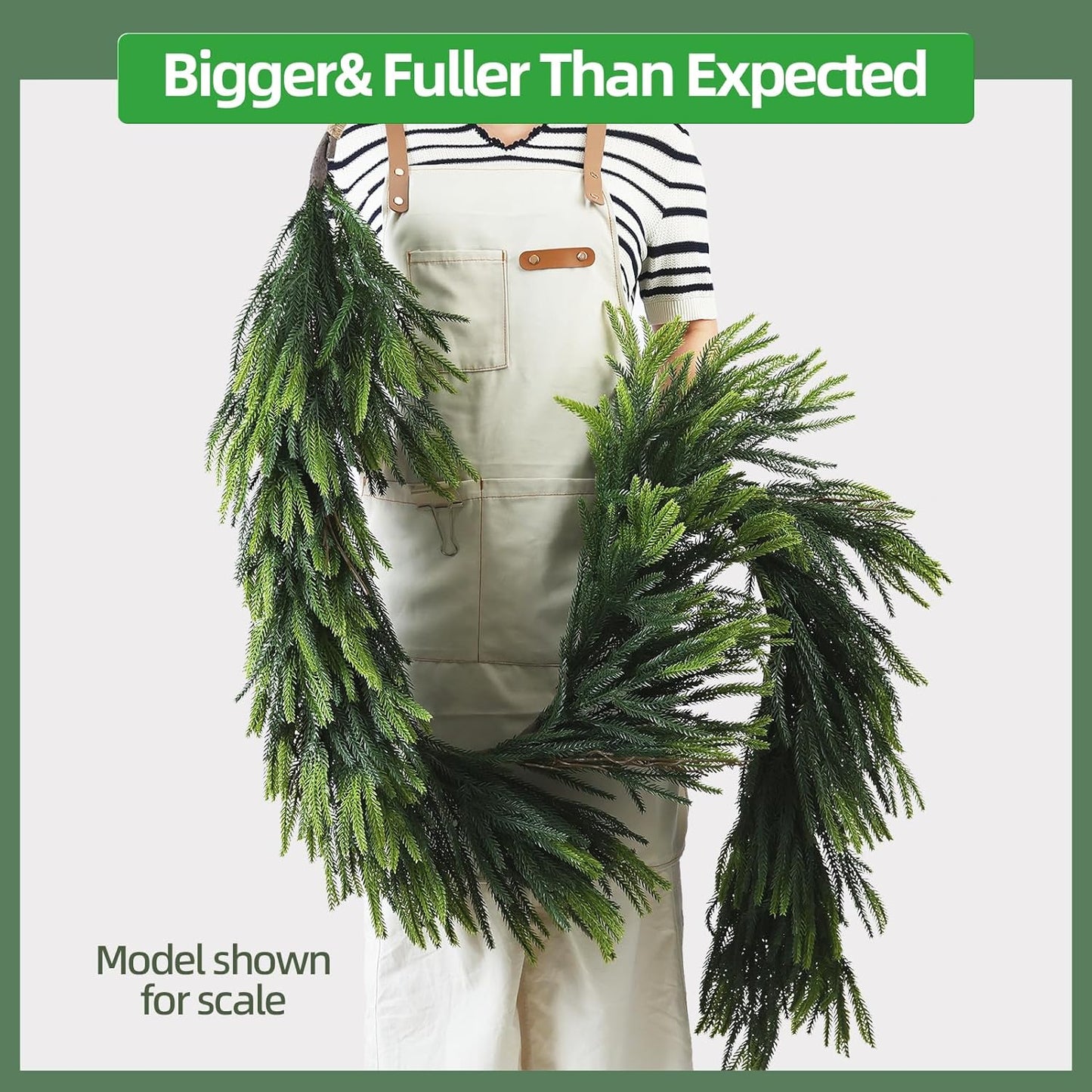 6FT Artificial Norfolk Pine Garland 2 Pack – Dense Green Christmas Garland, Real Touch Holiday Greenery for Front Door, Fireplace Mantel, Staircase, Indoor Outdoor Home Decoration