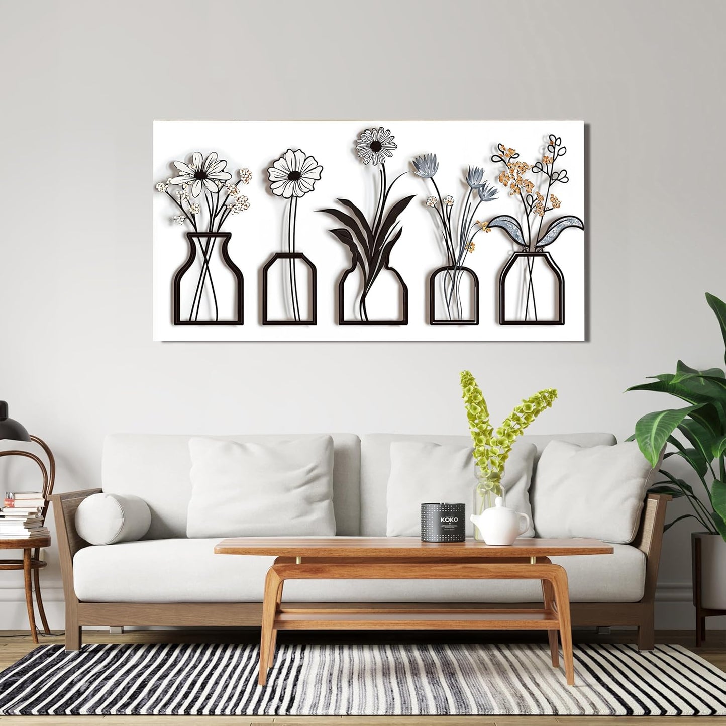 AIXMGSJS Canvas Wall Art Decor Abstract Modern Black and White Wall Art Decoratiions Art Work for Wall Decor Abstract White Flower Wall Art Prints Pictures for Living Room Home Office Decor 20" X 40"