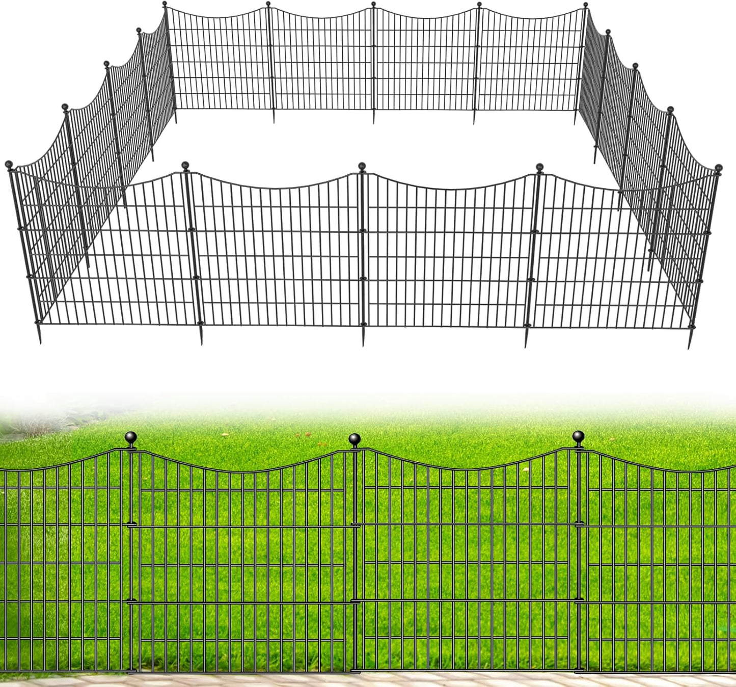 15 Panels No Dig Dog Fence Outdoor for Yard, 32 in(H) X 35.4 ft(L) Decorative Tall Garden Fence Animal Barrier, Rustproof Metal Wire Garden Edging and Borders, Temporary Fencing Stakes
