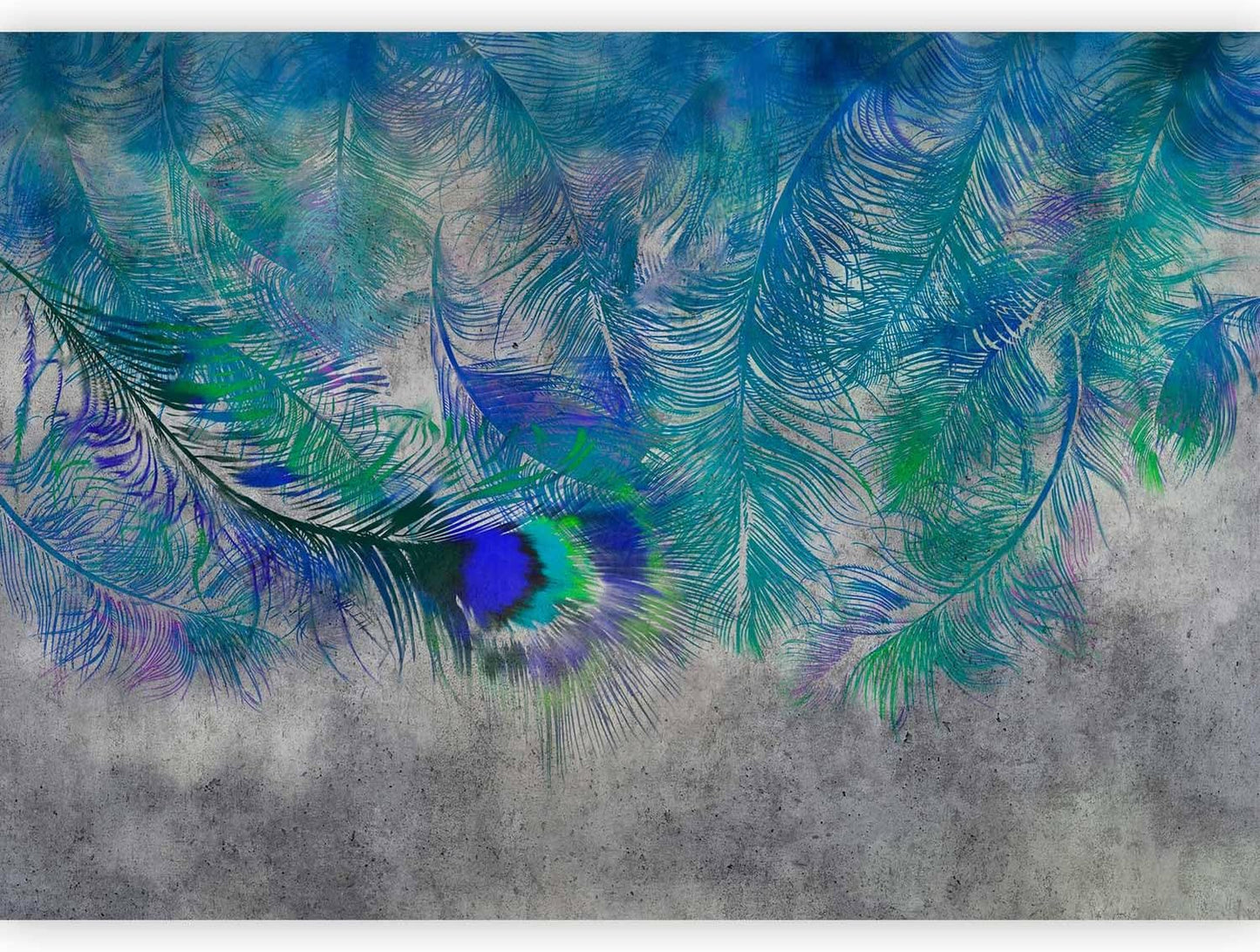 artgeist Wall Mural Cement Feather 77x55 in - XXL Peel and Stick Self-Adhesive Wallpaper Removable Large Sticker Foil Wall Decor Print Picture Image Design Colorful Abstract n-A-1488-a-a