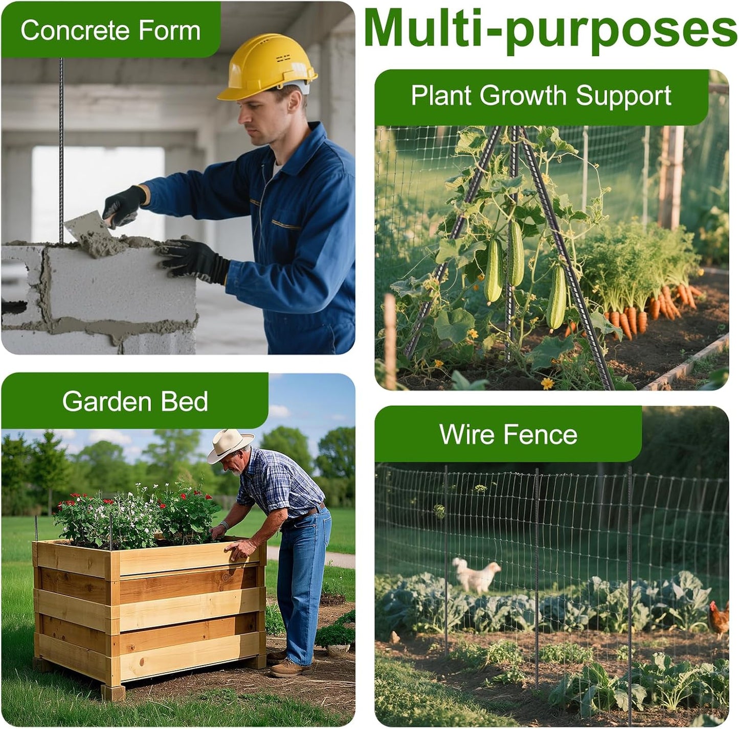 AAGUT 40" Rebar Stakes 1/2" 10 Pcs, Straight Ground Stakes Heavy Duty Landscpe Timber Spikes with Chisel Point End for Cement, Concrete Form, Plant Support, Black