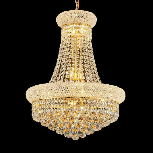 12 - Light Unique Empire Crystal Chandelier for Foyer Entryway Living Room Dining Room Bedroom Entryway Gold Finish