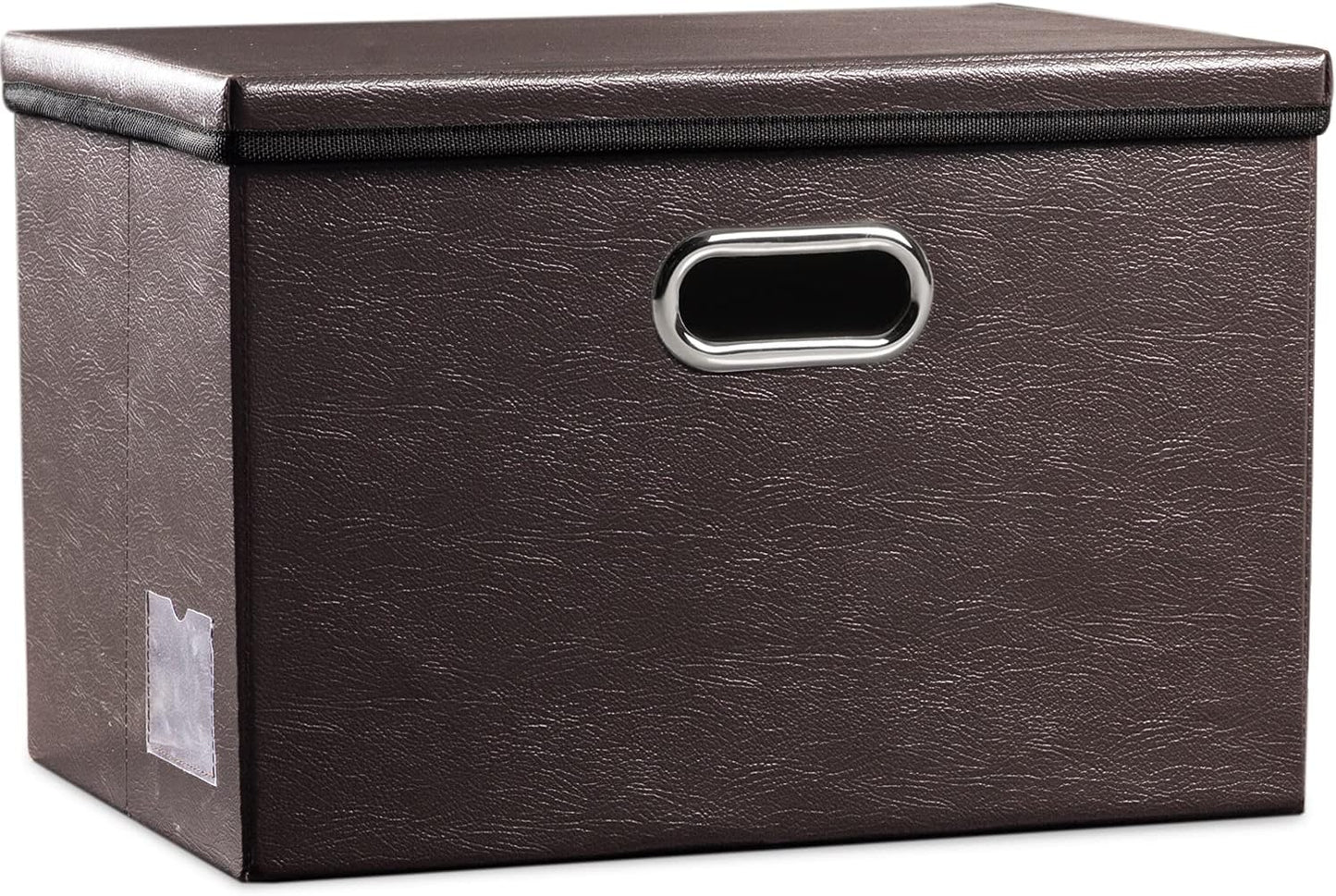 PRANDOM Large Collapsible Storage Bin with Lid [1-Pack] Leather Fabric Foldable Storage Box Organizer Containes Basket Cube with Cover for Home Bedroom Closet Office Nursery Brown (17.7x11.8x11.8)