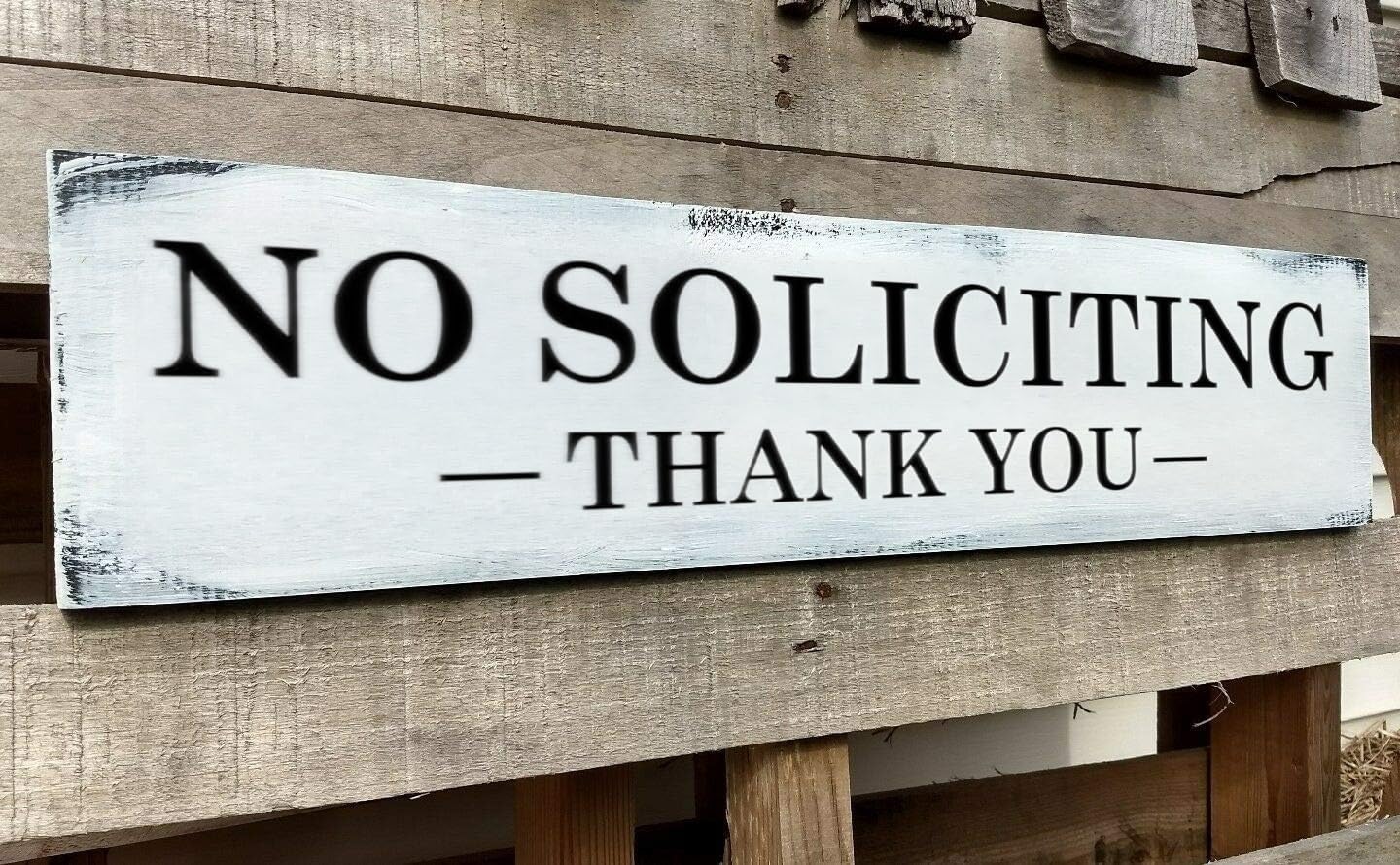 No Soliciting Sign for House,Ideal No Soliciting Signs for Front Door, Wall, Doorbell,Hanging Wood Plaque,Perfect No Solicitation Signs for Every Home, Business or Office 6x16 Inch