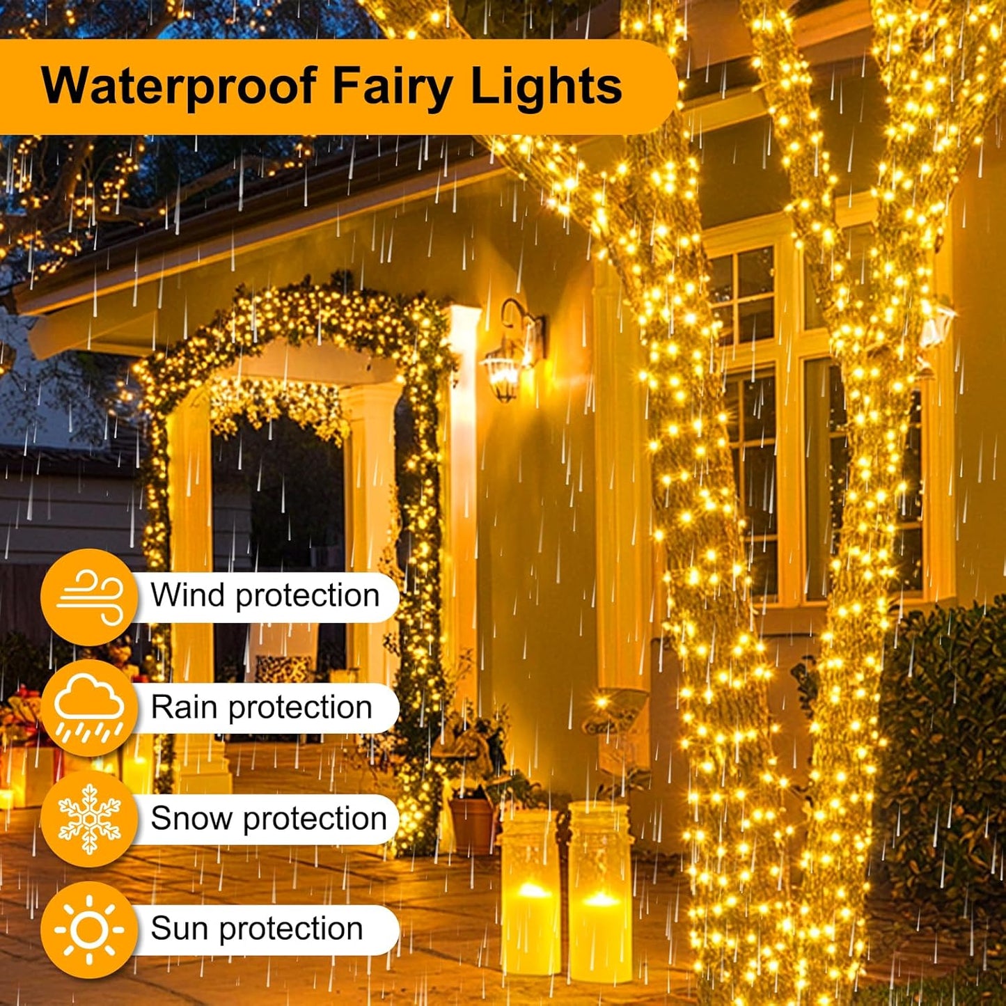 98.5FT 300 LED Christmas Lights Plug in,Warm White Waterproof Fairy Lights with Timer/8 Modes, Christmas Tree Lights Lighting Outdoor Indoor Garden Party Wedding Christmas Tree Decoration
