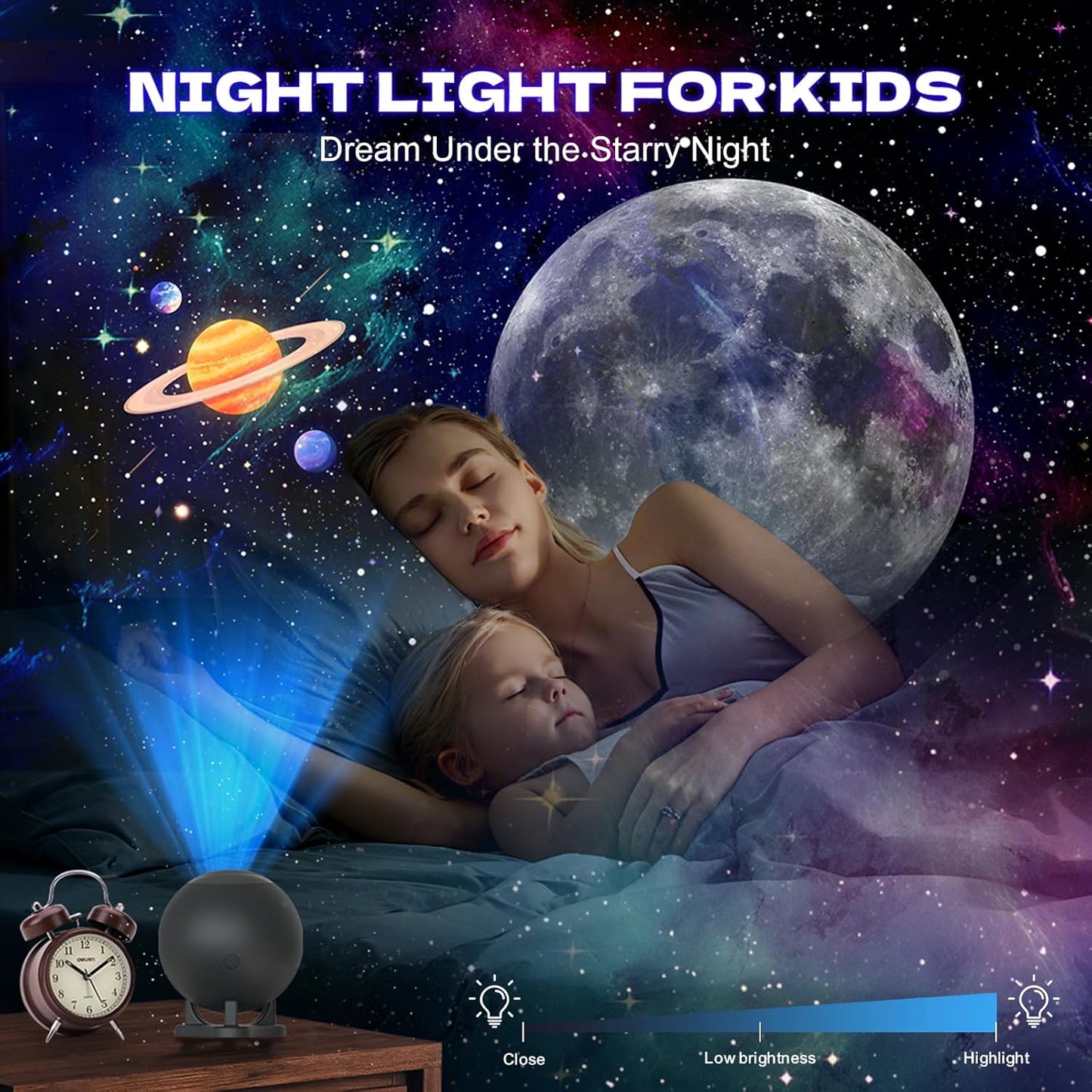 Galaxy Star Projector Night Light, 12 Film Discs, Ultra HD Projection, Whisper-Quiet, USB Powered, Auto Shut-Off