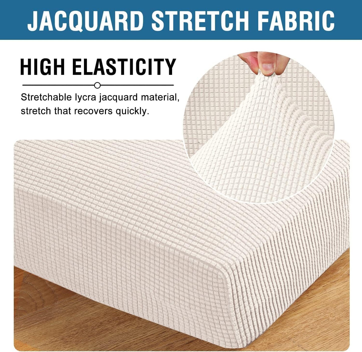 H.VERSAILTEX Super Stretch Individual Seat Cushion Covers Sofa Covers Couch Cushion Covers Slipcover Sets Thick Jacquard Textured Twill Fabric (1 Piece Loveseat Cushion Cover, Ivory)