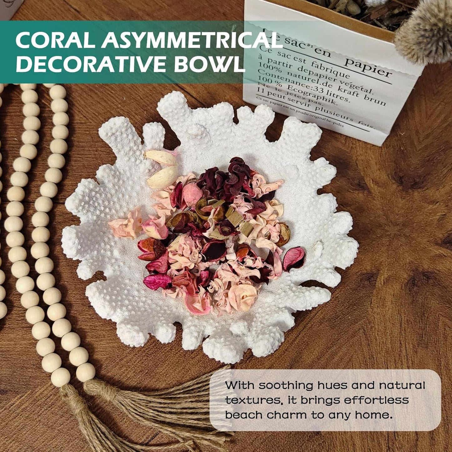 Accessoryway White Coral Textured Decorative Bowl,9.45" Medium Resin Decorative Centerpiece Bowl for Coastal Beach theme house table centerpiece decorations & Nautical decorations for coffee table