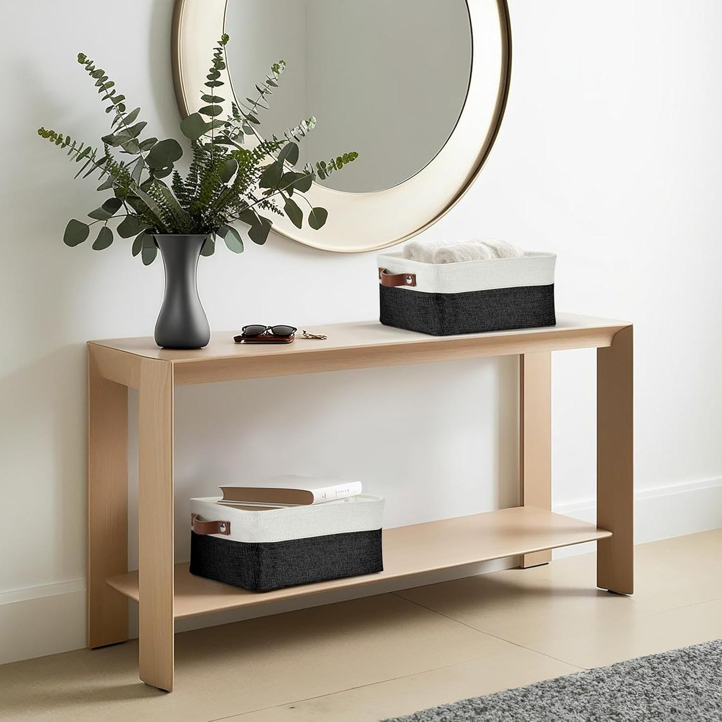 DECOMOMO Small Storage Basket, Closet Storage Bins, Baskets for Organizing Shelves (Black & White, Small - 6 Pack)