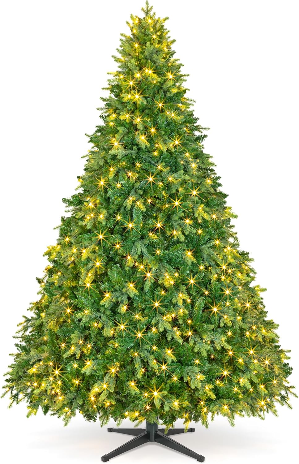 9FT Pre-Lit Christmas Tree with Remote Control, Multi-Color LED Lights, Musical Rotating Christmas Tree Stand, Easy Assembly in 3 Sections, Foldable Metal Stand for Home Holiday Decor