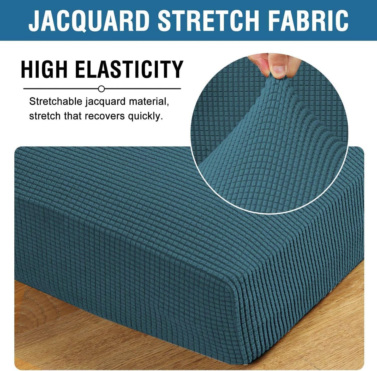 H.VERSAILTEX Super Stretch Individual Seat Cushion Covers Sofa Covers Couch Cushion Covers Slipcover Sets Thick Jacquard Textured Twill Fabric (1 Piece Sofa Cushion Cover, Deep Teal)