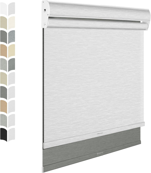 BERISSA Cordless Dual Roller Shades with Cassette Valance, Double Window Shades - Blackout and Light Filtering, Day and Night for Home Office Door, Grey and White. 28 W x 80" H