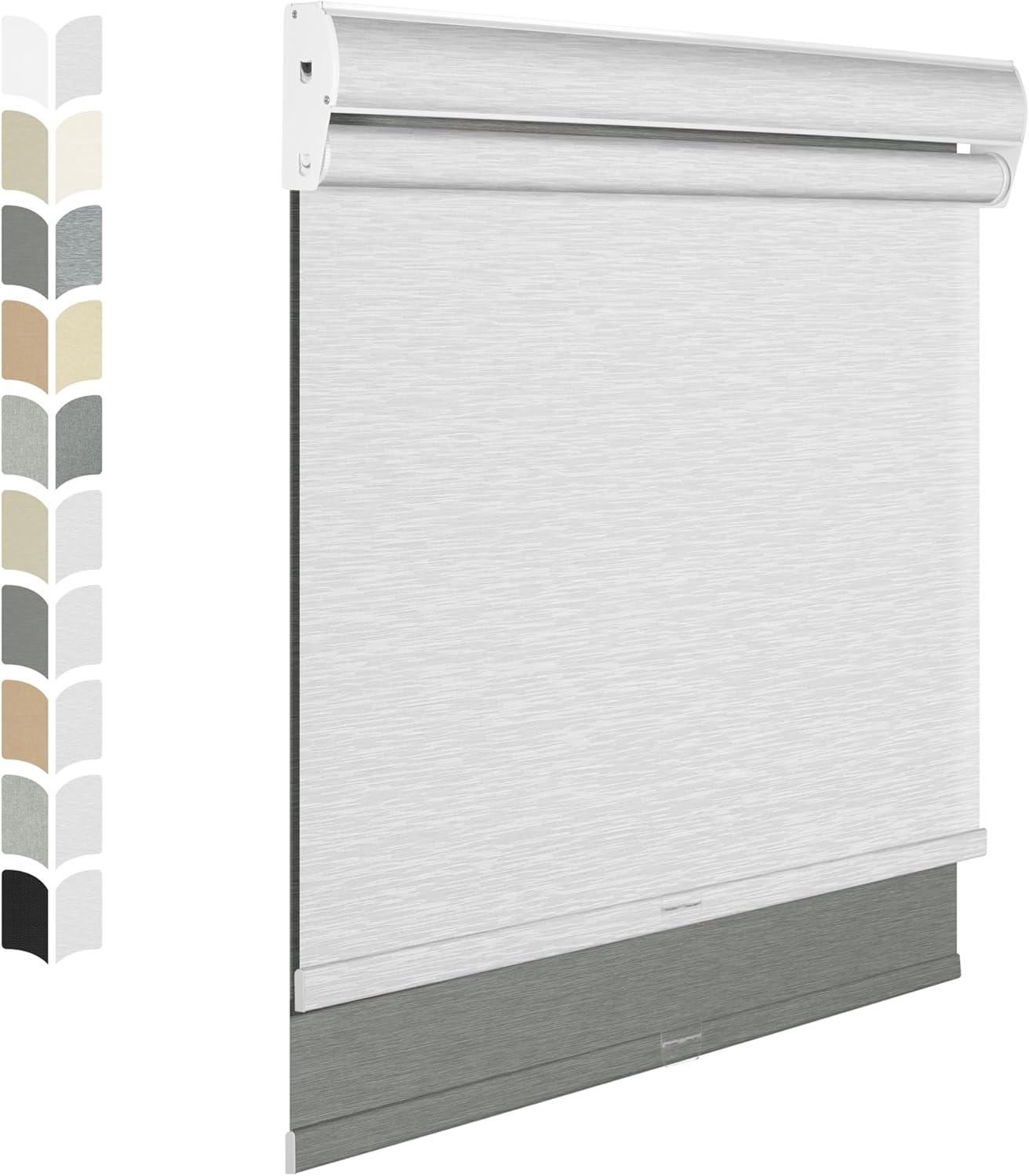 BERISSA Cordless Dual Roller Shades with Cassette Valance, Double Window Shades - Blackout and Light Filtering, Day and Night for Home Office Door. Grey and White. 49 W x 86" H