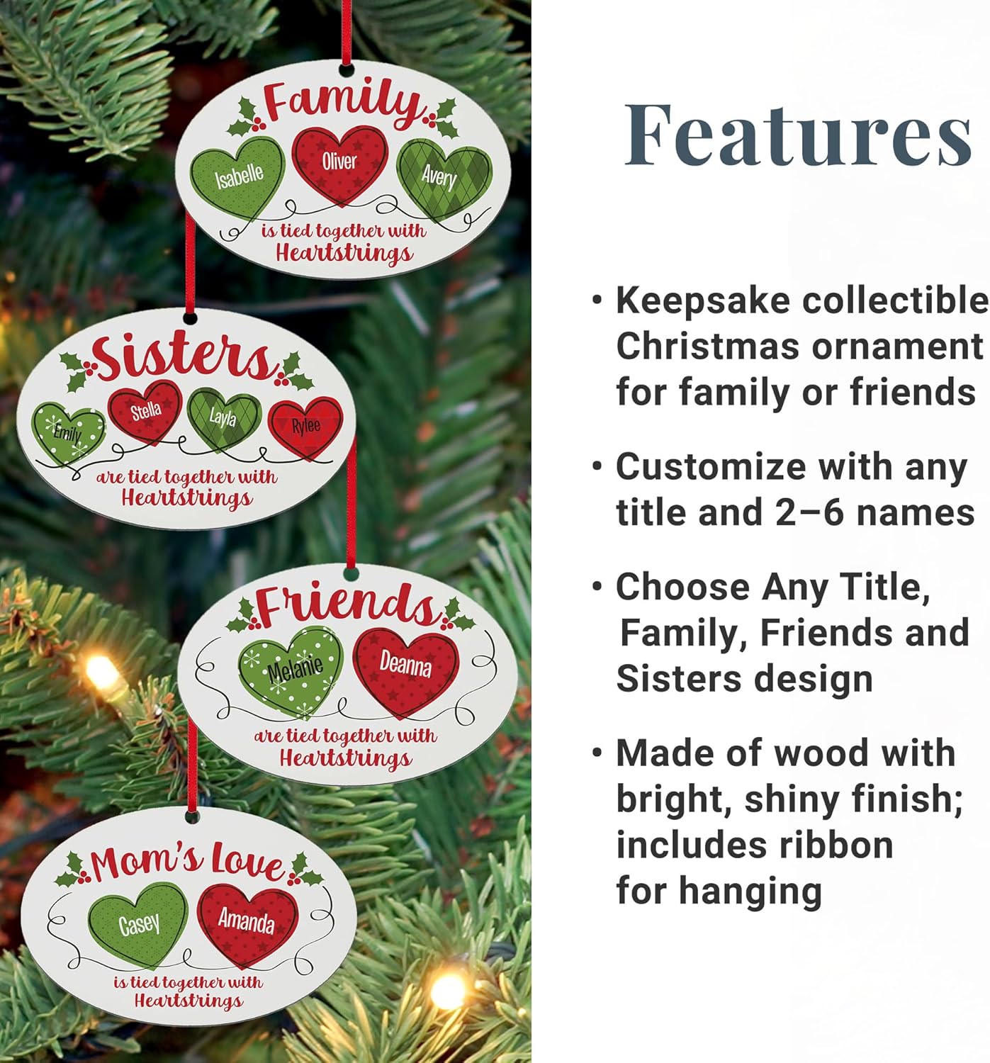 Let’s Make Memories Personalized Christmas Ornament - for Family - 2024 Christmas Ornament - Wood - Oval - 2–6 Names - Heartstrings