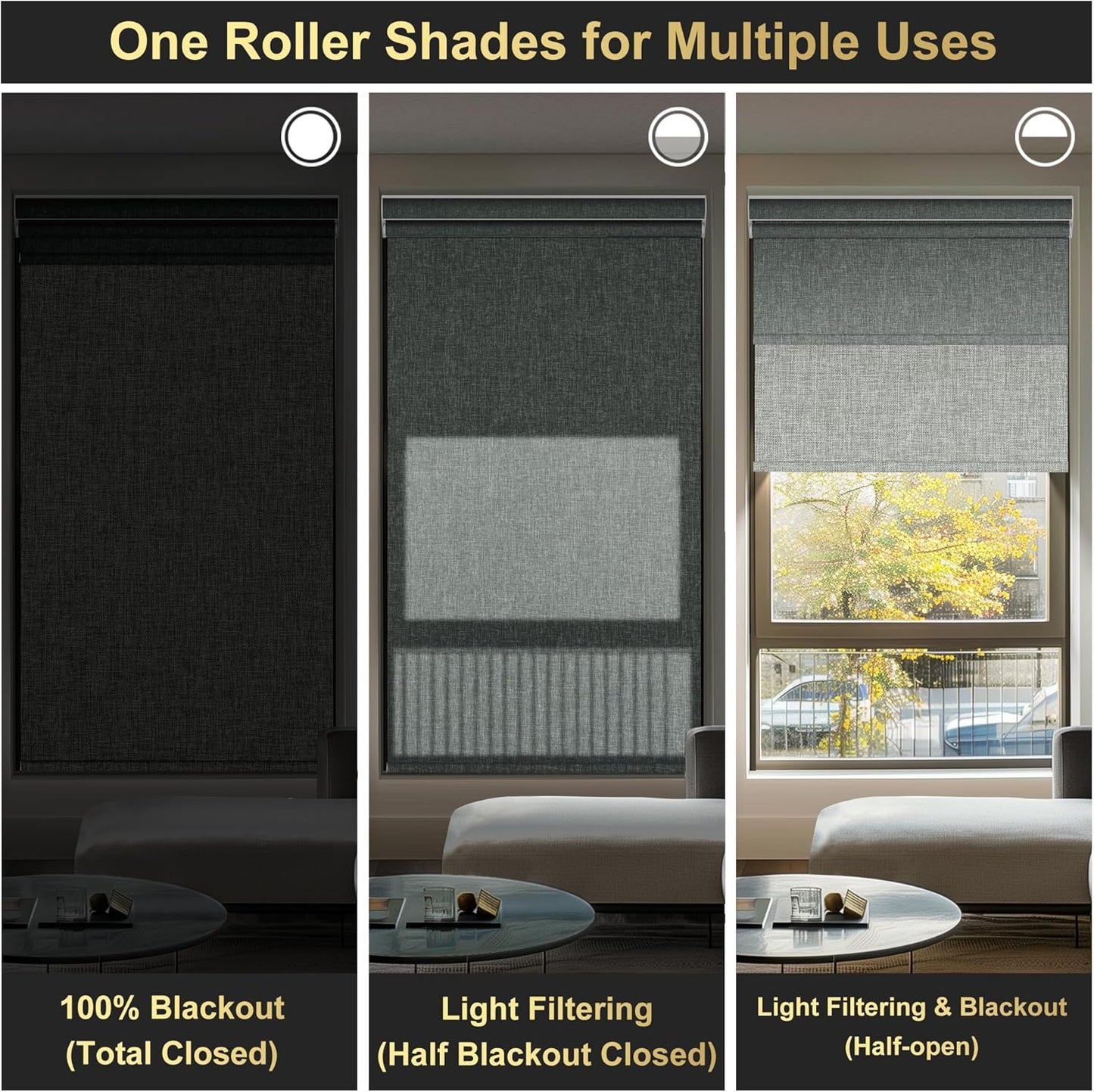 BERISSA Cordless Dual Roller Shades with Cassette Valance, Double Window Shades - Blackout and Light Filtering - Day and Night for Home Office Door, Linen Grey. 47 W x 86" H
