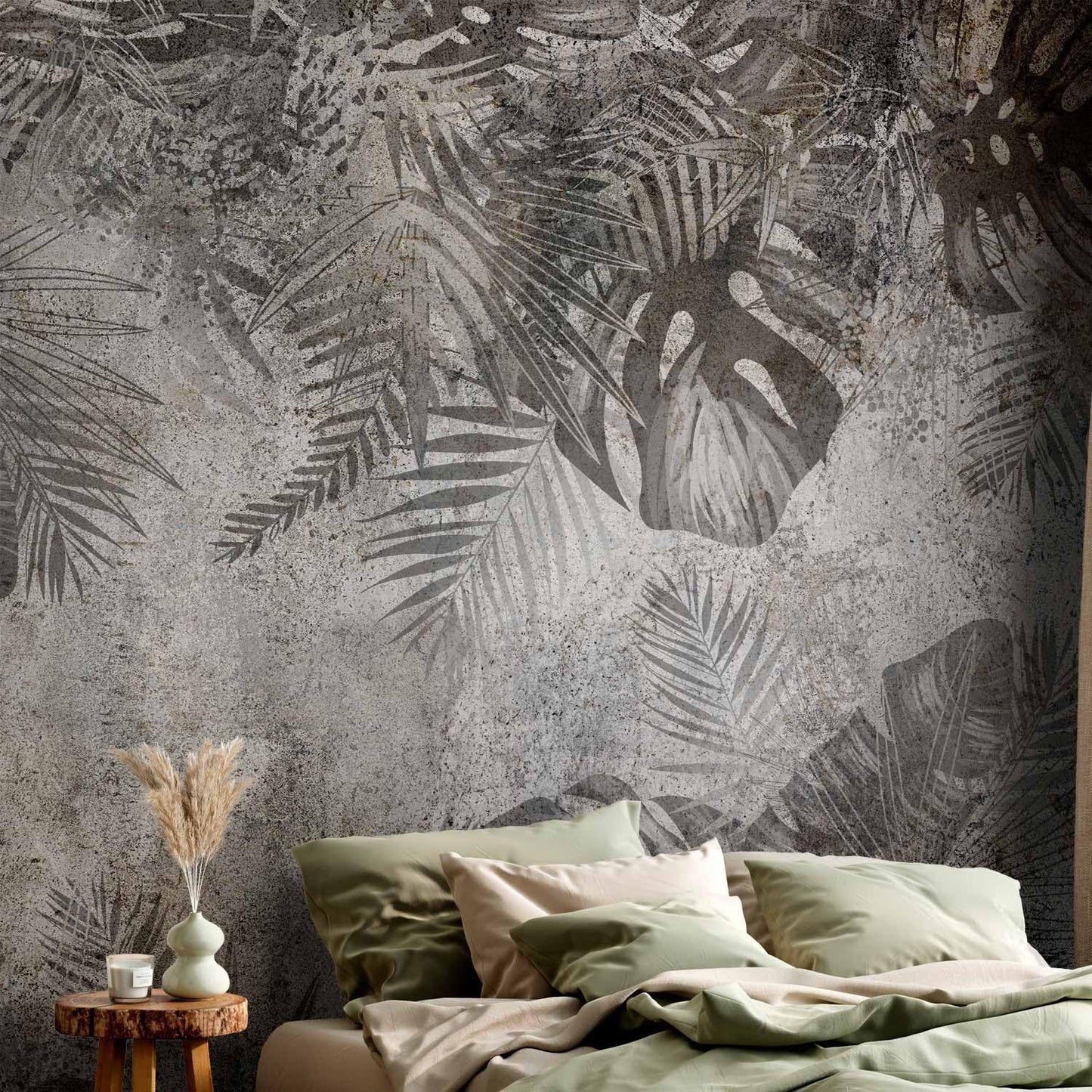 artgeist Premium Wall Mural Tropical Leaves 118x83 in - XXL Non-Woven Wallpaper Fleece Wall Decor Photo Print Picture Image Design Landscape Palms Leaves Monstera Grey b-C-0825-a-a