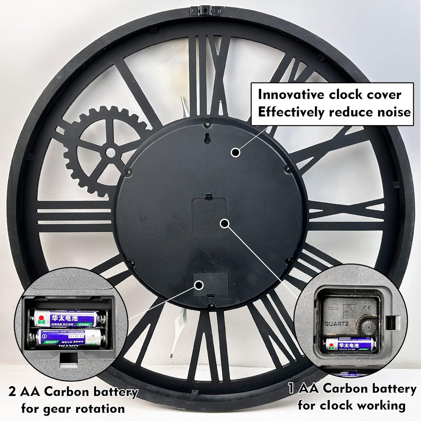 The B-Style 36" Large Moving Gear Wall Clock Oversized Vintage Farmhouse Wall Clocks for Living Room Decor Rustic Industrial Wood Clock (Black and Bronze)