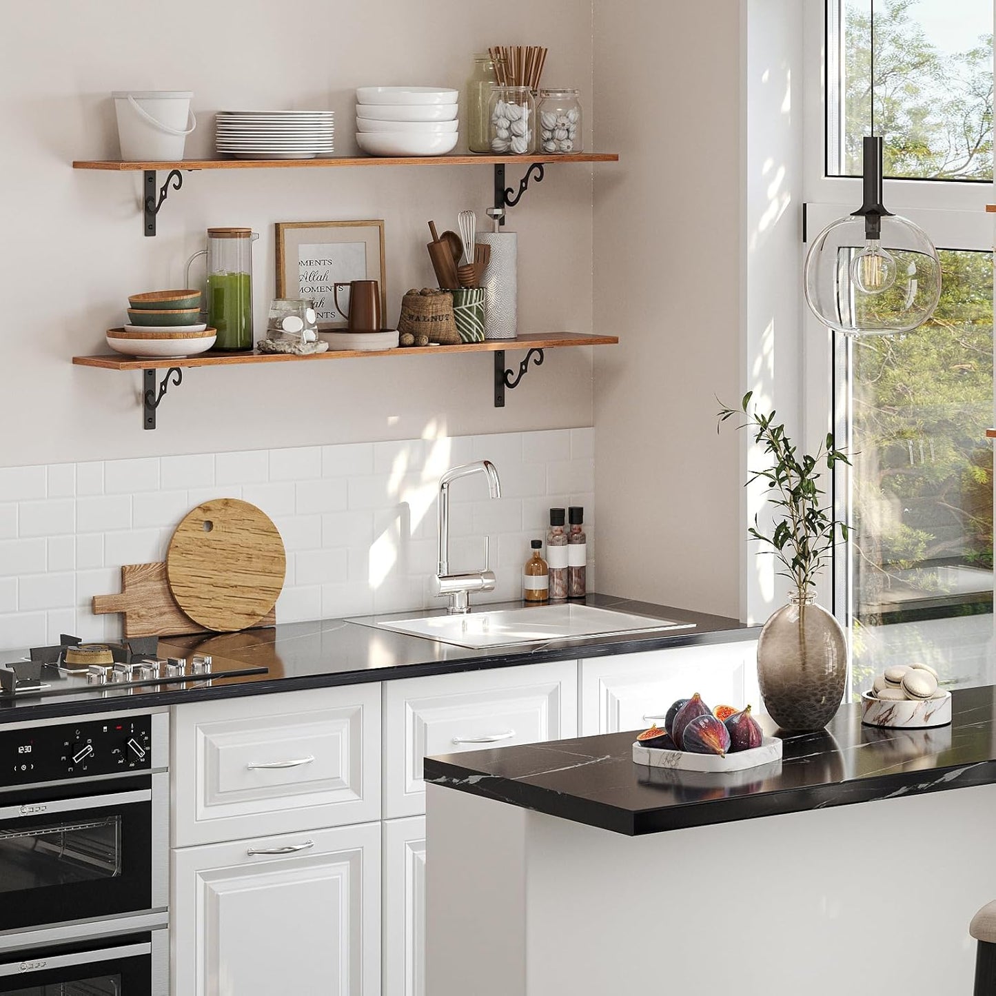 DINZI LVJ Long Wall Shelves, 55.1" Large Floating Shelves Set of 2, Wide Display Shelf Wall Mounted with Brackets, Easy Hanging for Living Room, Toilet, Office, Bedroom, Rustic Brown