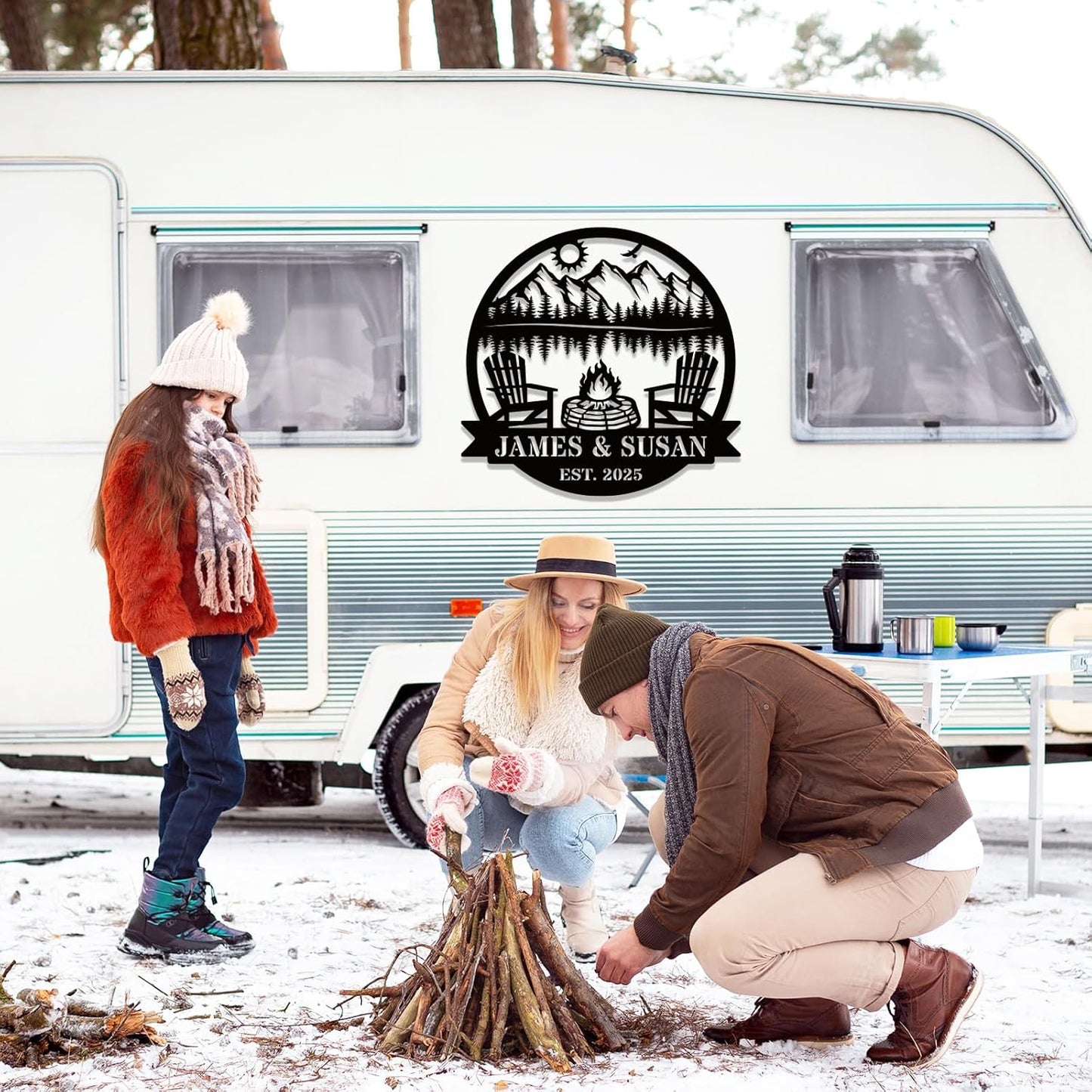 Personalized Camping Signs Custom Outdoor Campfire Metal Sign Custom Mountain Campfire Sign Family Name Sign Personalized Camping Gifts Fire Pit Cabin Campsite Sign(Campfire)