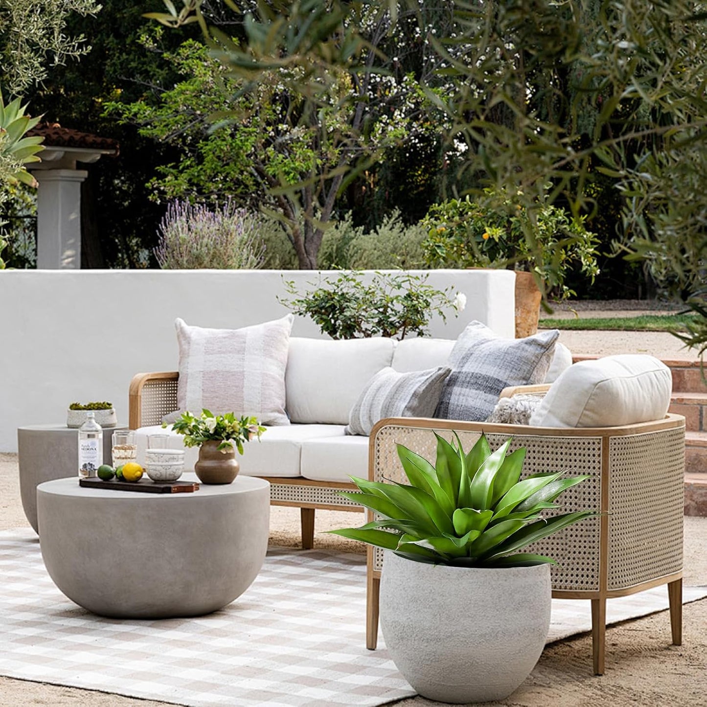 JUSTOYOU 28" Artificial Agave Plants Outdoor Large Fake Agave Plants Faux Succulents for Outdoor Indoor Home Front Porch Decor (2, Green)