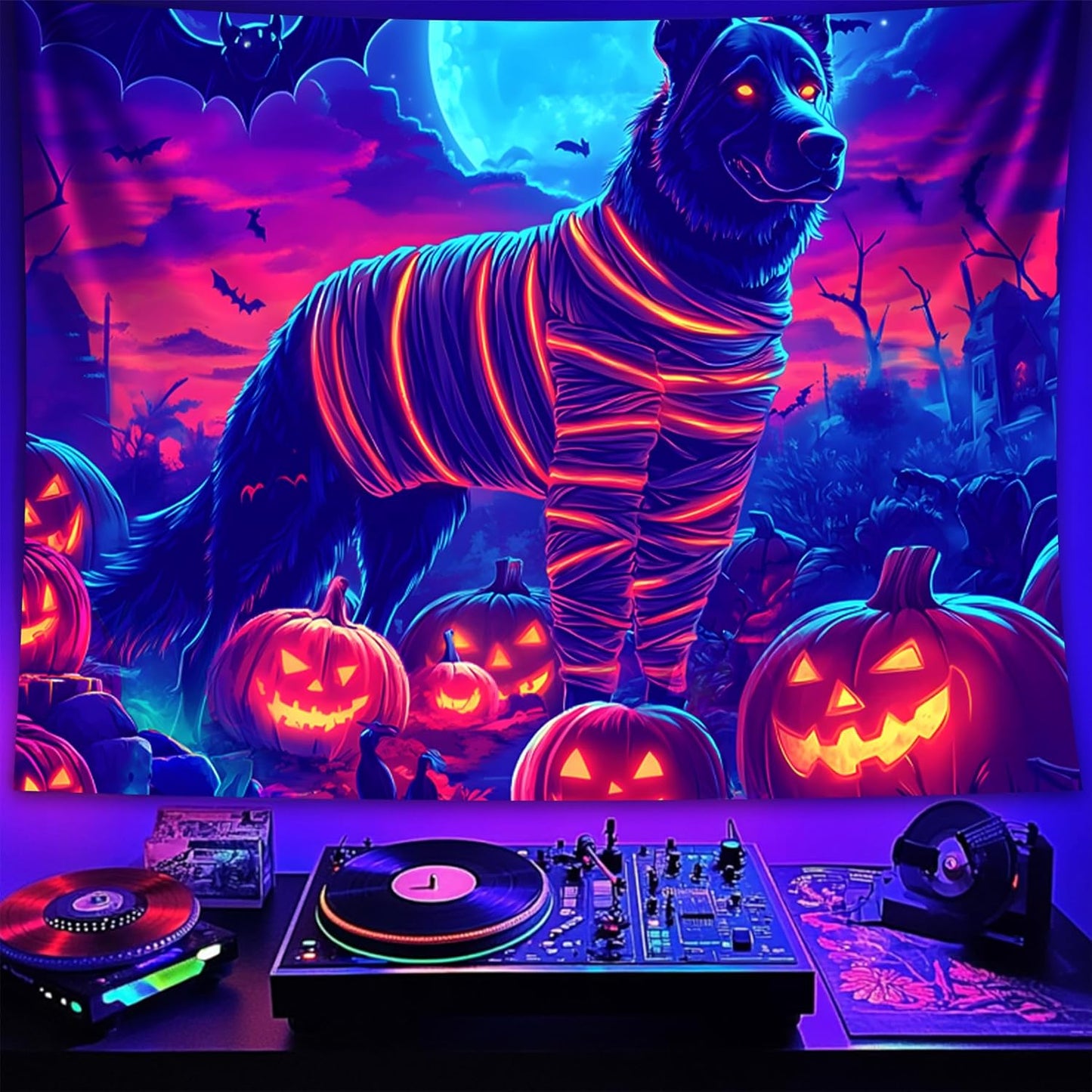 Halloween Tapestry, Blacklight Tapestry for Halloween Party Decor Hanging Tapestries Backdrop Wall Art Poster for Bedroom Dorm 90x70in