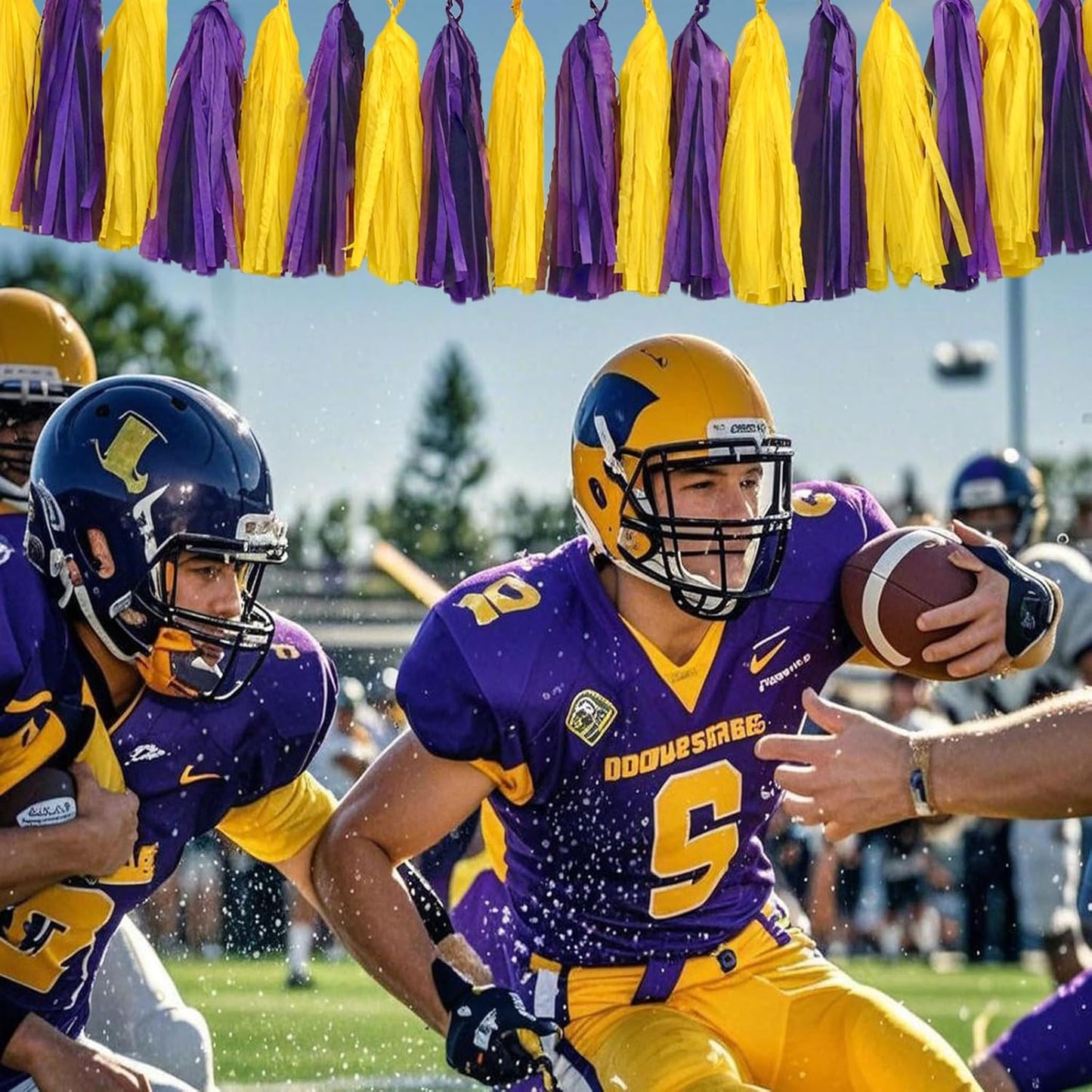 Purple Yellow Paper Tassel, 20 Pack, Party Decorations for Birthday, Baby Shower, Sprot Game,Graduation