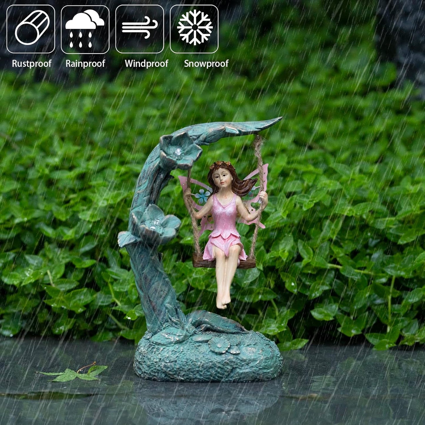 Garden Flower Fairy Outdoor Statue Decor Funny Swing Fairy Ornaments Figurines for Patio Lawn Yard Porch Outside Garden Gifts,9.05 Inches Tall ﻿ ﻿ ﻿