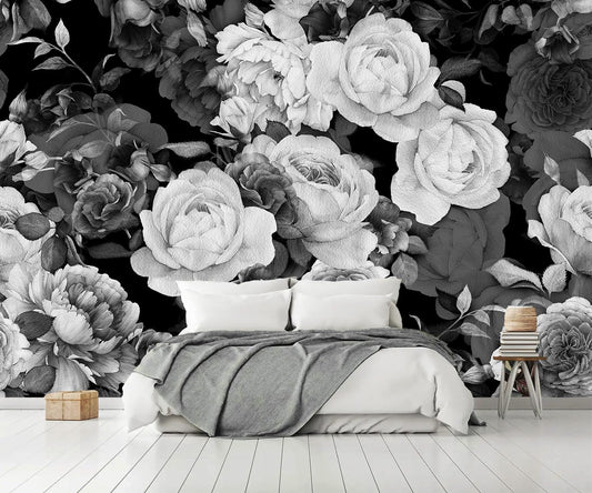AFZEVEB-Dark Peony Wallpaper Watercolor Rose Wall murals for Bedroom 136"x96" (Not Peel and Stick)