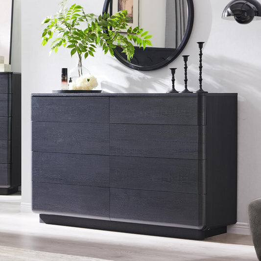 8 Drawer Dresser for Bedroom, 52 Inch Wide Modern Chest of Drawers, Push-to-Open Wood Storgae Organizer with Large Drawers for Bedroom, Living Room, Hallway, Black