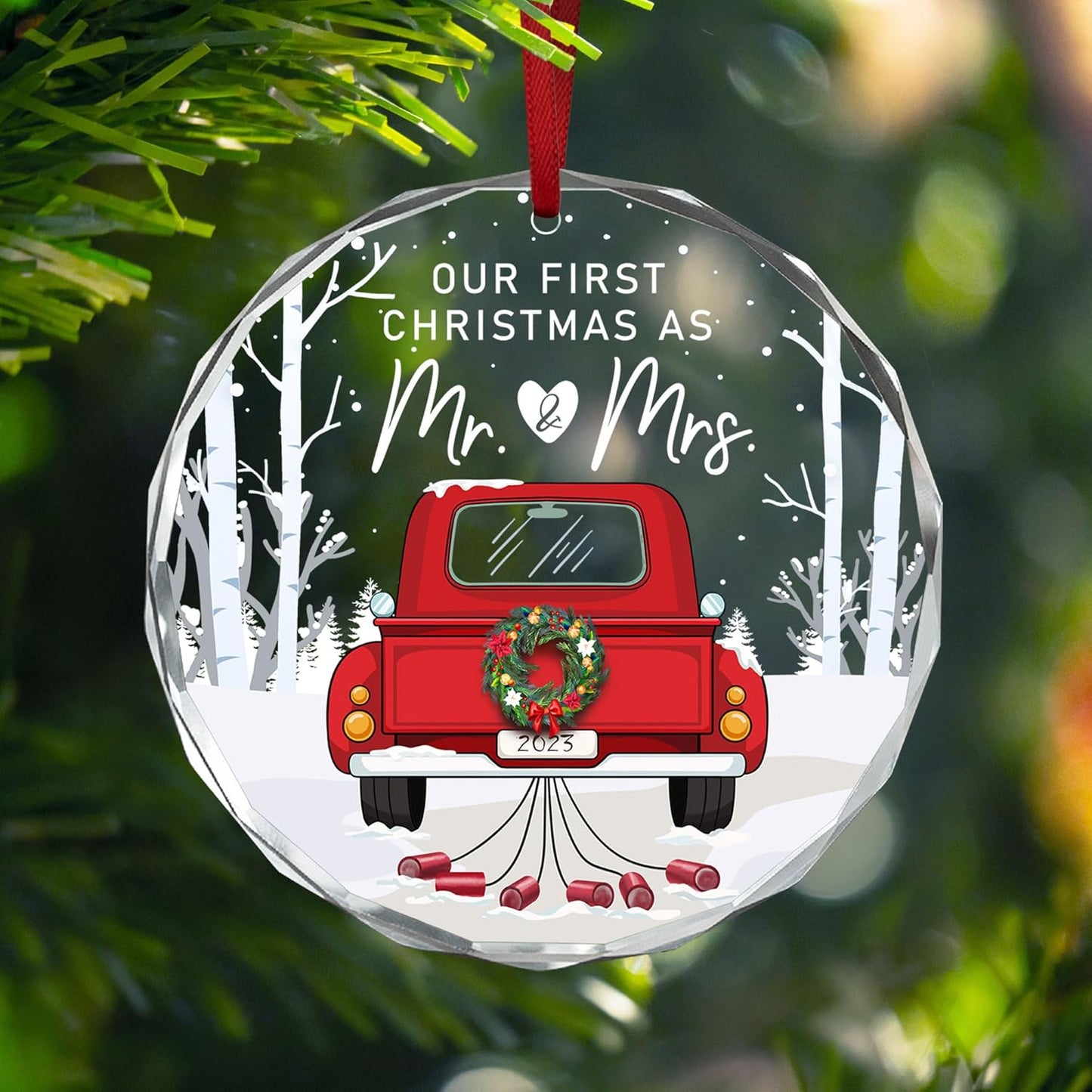 Teezwonder Anniversary Wedding Gifts for Him & Her - 2024 Christmas Ornament - Just Married Couple Gifts for Men, Women, Husband & Wife, Mr & Mrs - Christmas Tree Decoration Glass Ornament