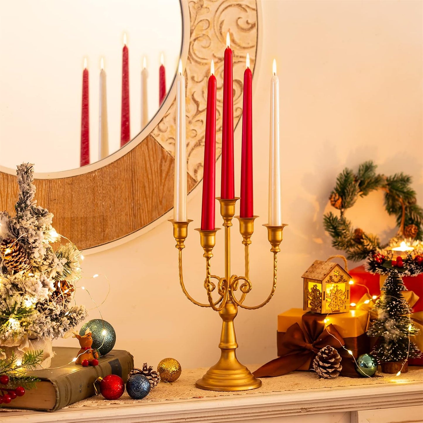 Sziqiqi Gold Candlestick Holder Candelabra - Taper Candle Holders for Wedding Centerpiece 5-Arms Candle Stick Stands for Candlelight Dinner Table Christmas Mantel Festivals