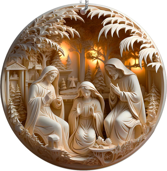 Jabihome Christmas Ornaments 2025, Exchange for Women, Men, Collectible Dated Year Ornaments for Tree, Unique Acrylic Suncatcher, Printed Stained Glass Effect Decor (Nativity Scene)