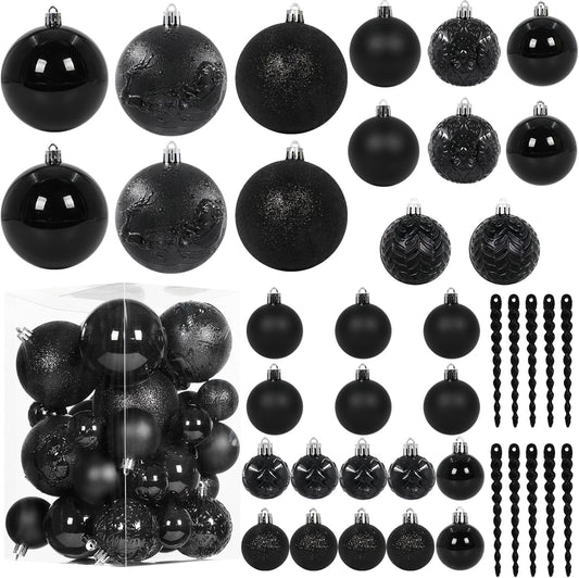 Black Christmas Ball Ornaments for Christmas Trees Decorations - 41 Pieces Halloween Tree Shatterproof Ornaments with Hanging Loop for Holiday and Halloween Decorations