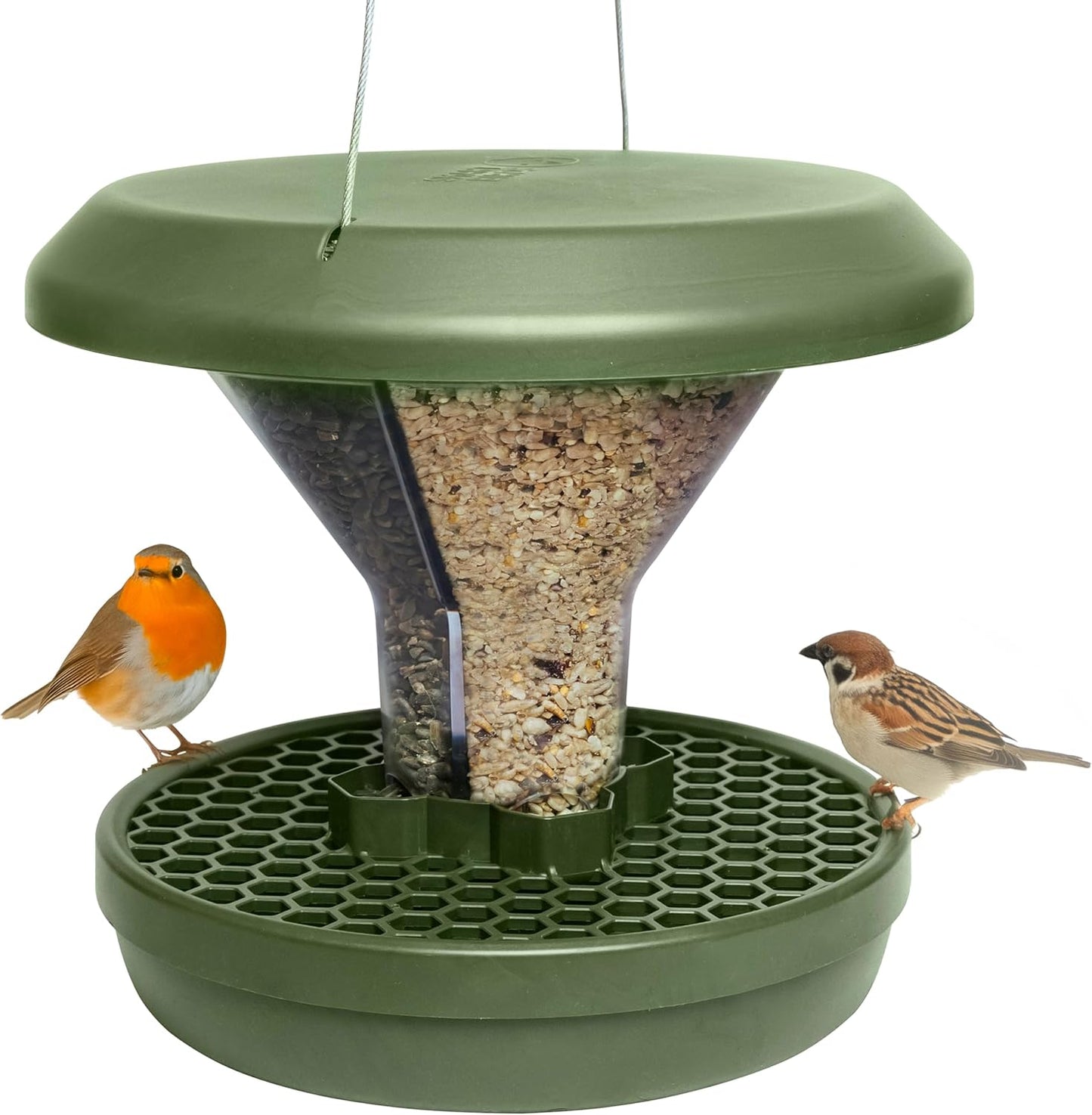 SWISSINNO No Mess Bird Feeder Davos Smart Birds - No Spill Bird Feeder for Outdoor - Mice & Rat Proof - Robust & Reliable for Hanging - Dual Food Chambers - Made in EU - Green