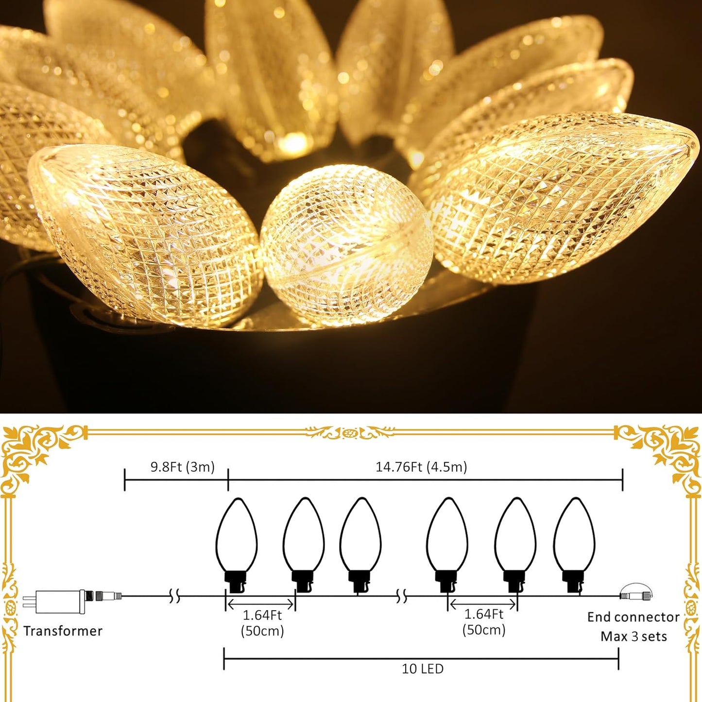 AWQ 10 LED 24.6FT Christmas Pathway Lights, Multi & Warm Color Pinecone Marker Lights with 10 Steel Stake & 11 Modes, Connectable Ground Light for Lawn, Patio, Walkway, Sidewalk (10)