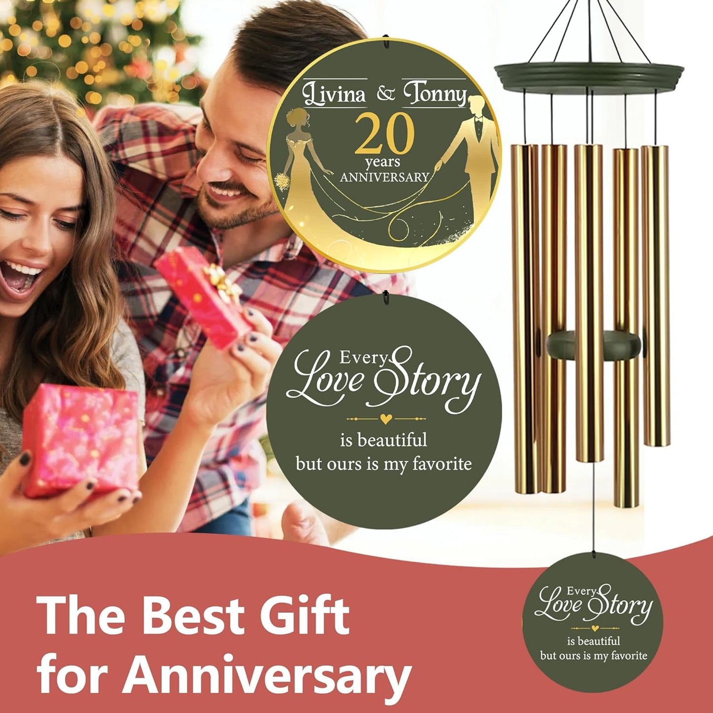 ASTARIN Wedding Memory Day Gifts Wind Chimes Customized, Personalized Wind Chimes 2025, for Couple Women Men, Deep Tone Wooden Windchime