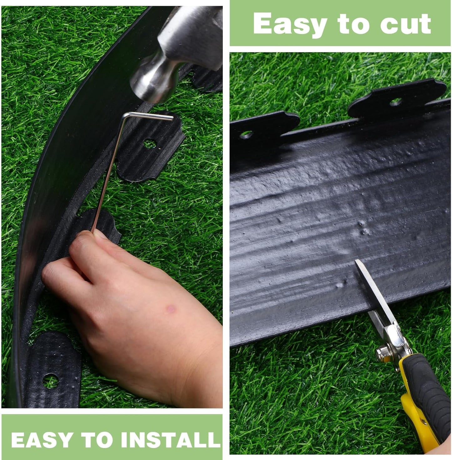 6 Inch Tall 66 ft Length Landscape Plastic Edging Kit with Hammer Spikes Plastic Garden Flower Bed Edging Landscape Border for Gardens Border Grass Yard Lawn (Black)