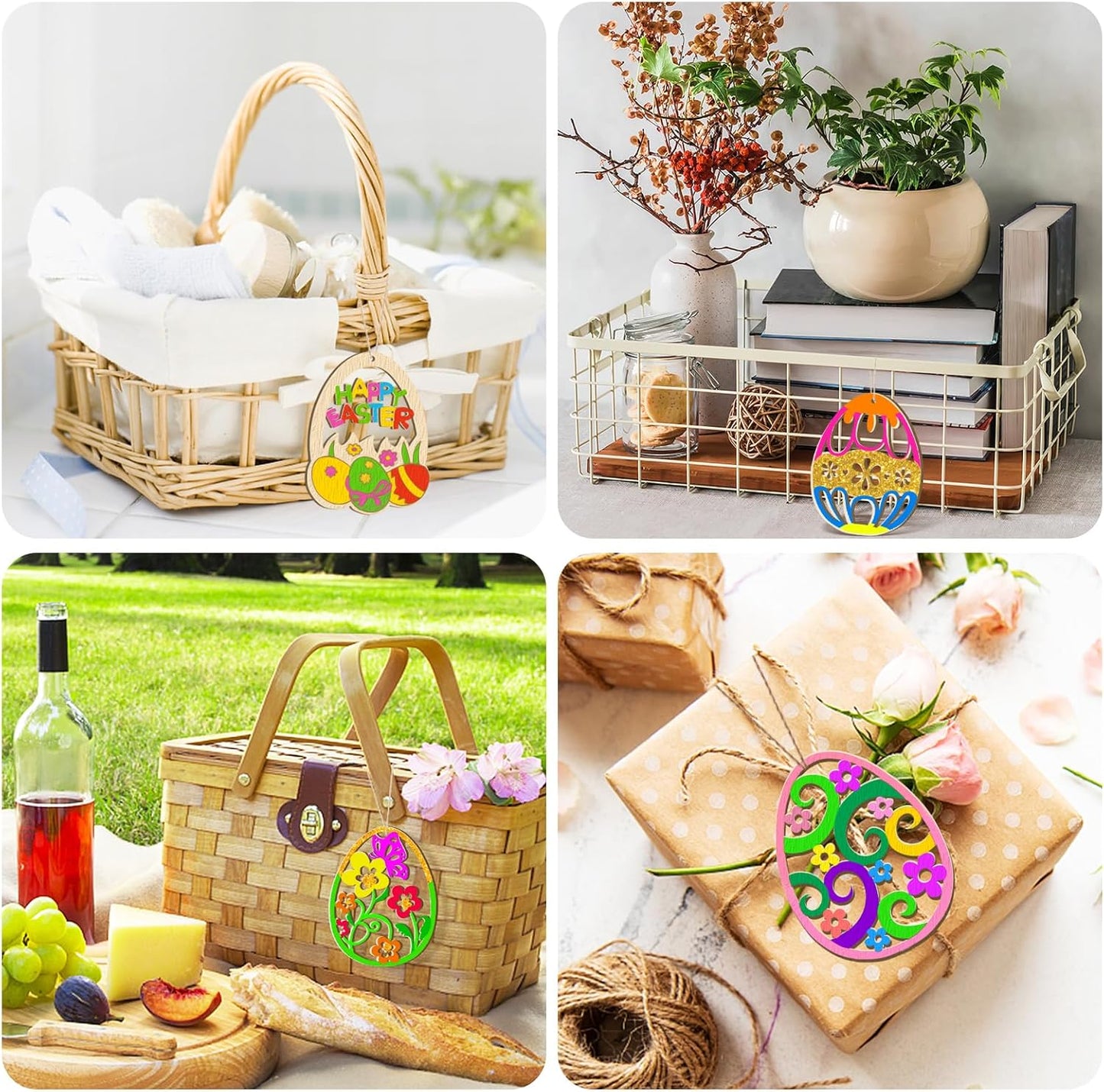 80PCS Wooden Easter Ornaments to Paint, 10 Styles DIY Blank Unfinished Wood Egg Cutouts Ornament for Crafts Hanging Decorations Happy Easter Hallow Egg Rabbit Bunny Butterfly Flower Hen