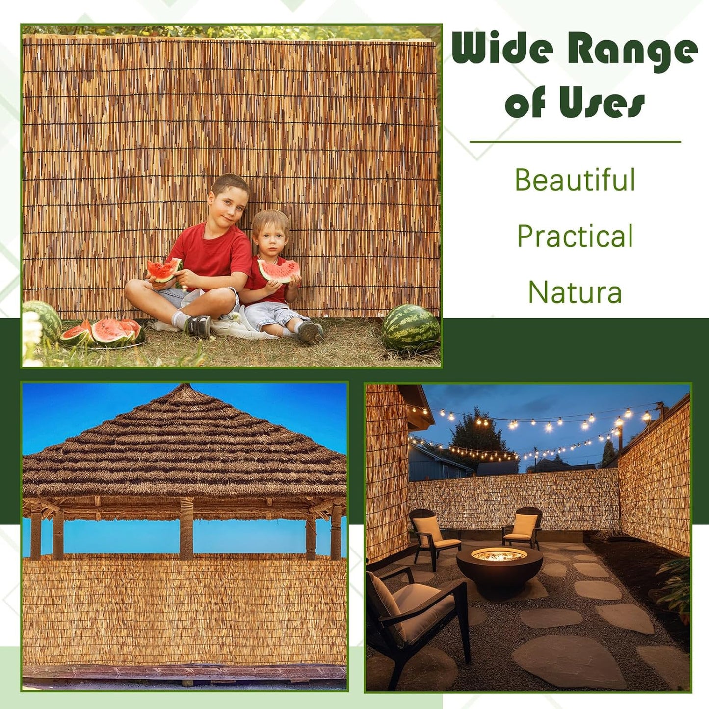 Barydat 2 Pcs 4 x 16.4 ft Bamboo Privacy Screen, Reed Fence Roller Patio Decorative Fences Reed Screen Curtain for Garden Backyard Patio Balconies