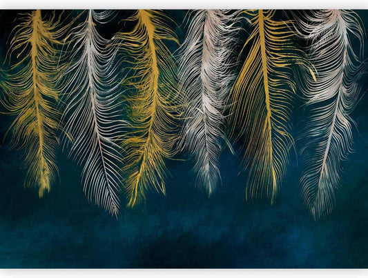 artgeist Premium Wall Mural Feather 177x124 in - Non-Woven Wallpaper Fleece Wall Decor Photo Print Picture Image Design Landscape Abstract Beige Navy Blue b-A-0812-a-a