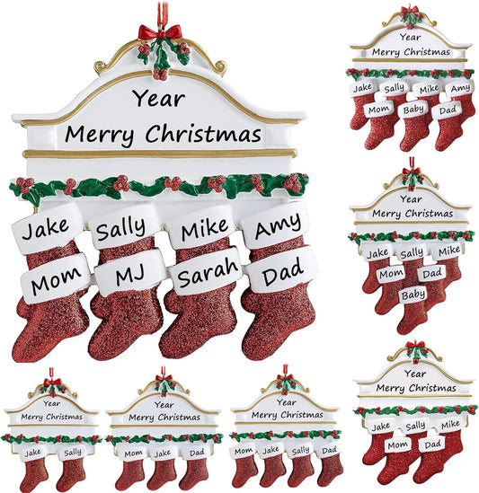 Personalized Christmas Ornaments 2025 Family of 2/3/4/5/6/7/8 Custom Christmas Stocking Ornament with Names Customized Ornaments for Xmas Tree,Family of 8