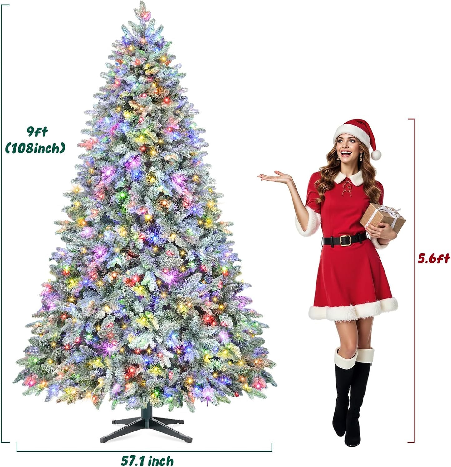 9FT Rotating Christmas Tree with Remote, Pre-Lit Artificial Green PE & PVC Xmas Tree, Multicolor LED Lights with Music & Flash Modes, Deluxe Holiday Home Decor