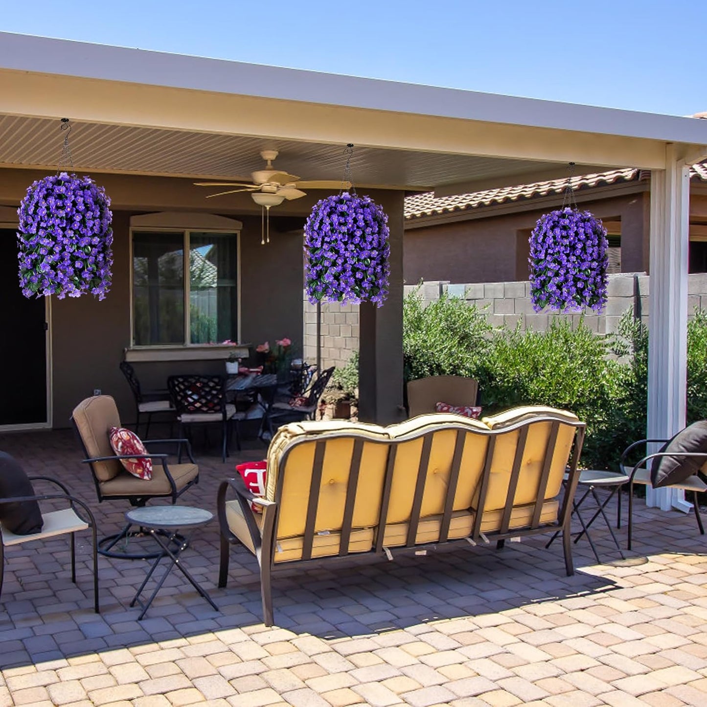 Artificial Fake Outdoor Hanging Flowers Plants Basket for Outside Porch Decoration, Fake Silk UV Resistant Look Real Purple Orchid Traing Vines for Home Balcony Yard Patio Garden Decor