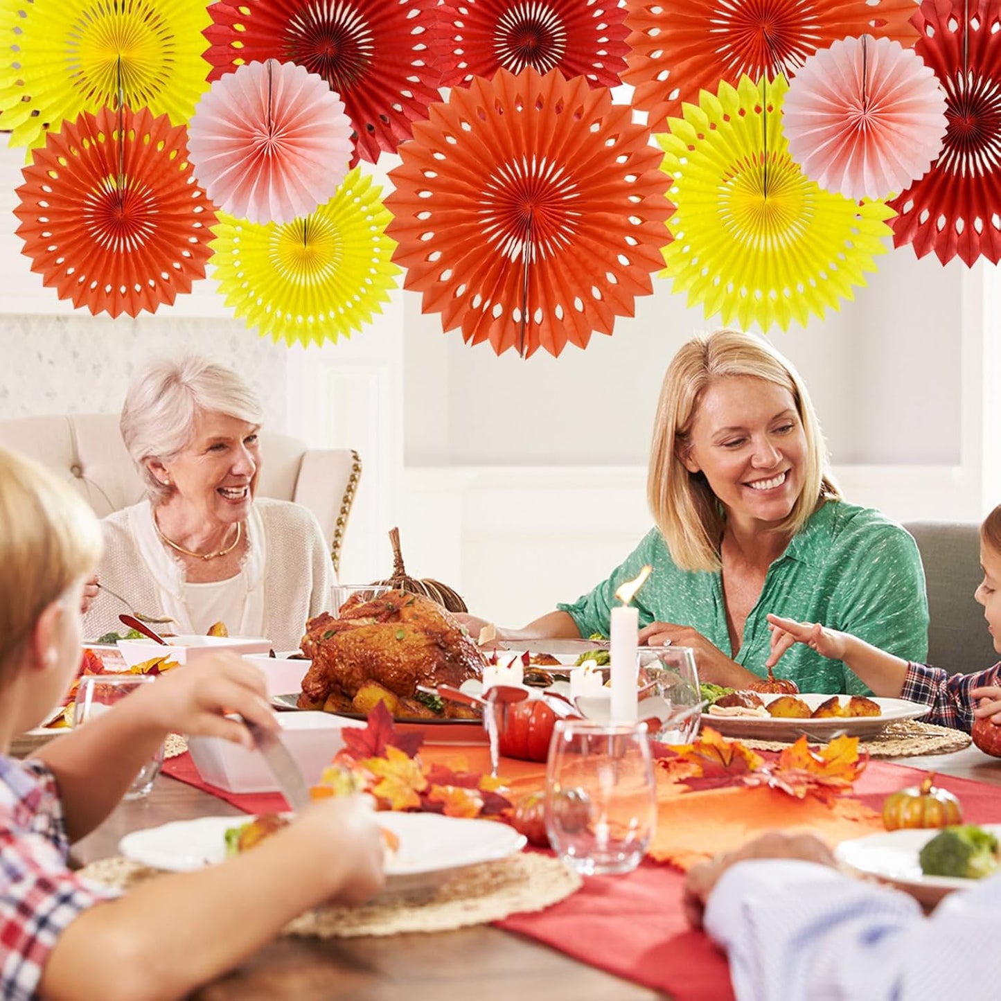 BEISHIDA Fall Orange Hanging Honeycomb Round Paper Fans Decoration Set for Thanksgiving Harvest Fall Wedding Baby Shower Birthday Photo Booth Backdrops Anniversary Party Supplies(11packs)