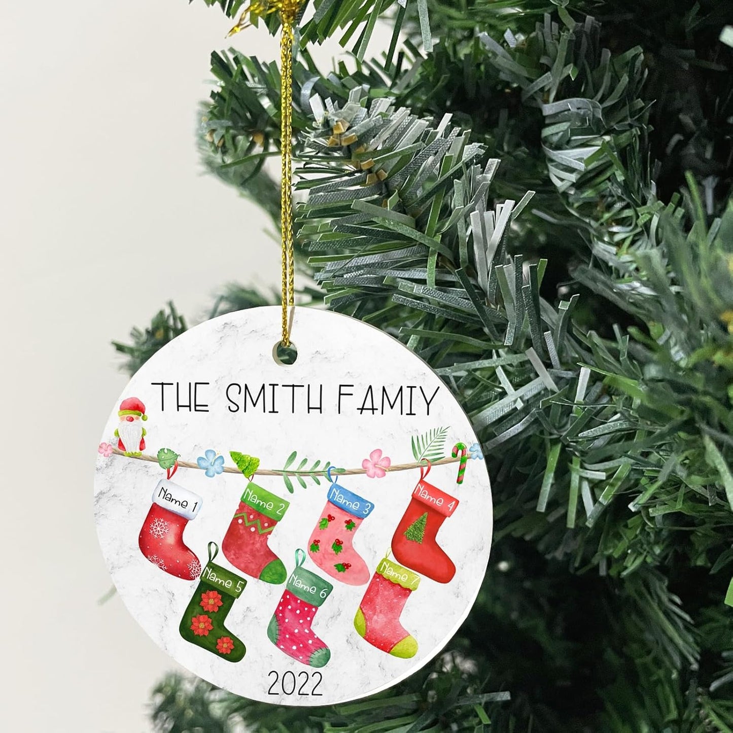 Personalized Family Christmas Ornaments 2025,Double-Sided Ceramics Custom Christmas Stocking Ornament - Up to 8 Names,Customize Names for Each Family Member - Hanging Customized Xmas Ornaments