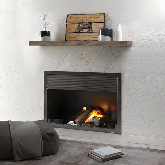 Floating Shelves, 8 Inch Deep Rustic Solid Reclaimed Wood Wall Shelves for Storage, Wall Mounted Display Shelving with Invisible Heavy-Duty Metal Bracket, 24 Inch Width Set of 2, Cement Grey