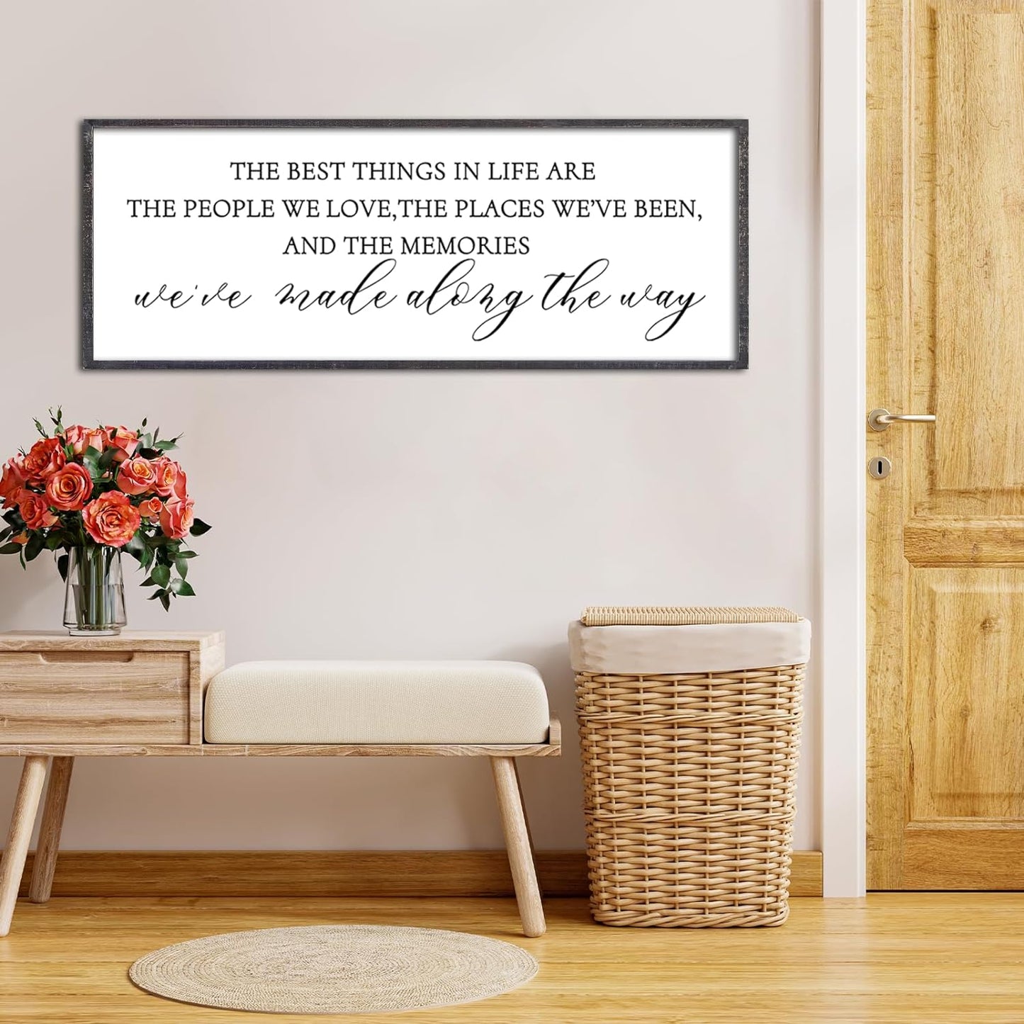 The Best Things in Life Wall Decor Sign 40 x 15 Inch Memories Inspirational Quotes Wood Framed Family Entryway Living Room Home Wall Art for Farmhouse Bedroom Room (Black)